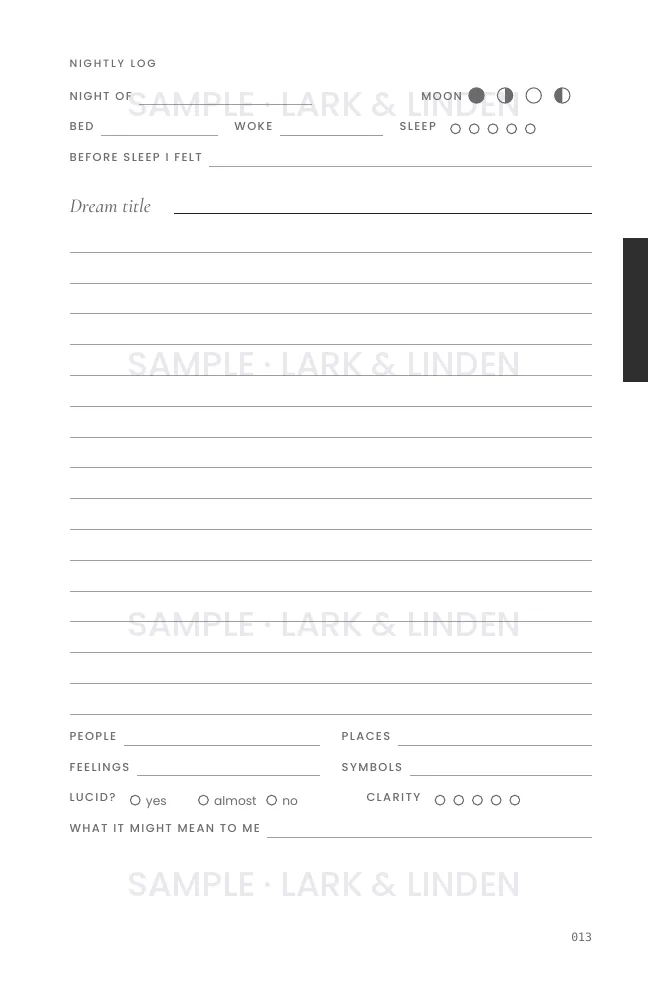 Dream Atlas nightly log page